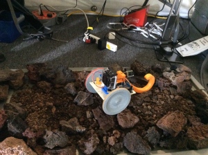 With some big ol' monster truck wheels and sweet rubber band treads out baby makes tracks on the HI-SEAS Mini Mars Yard